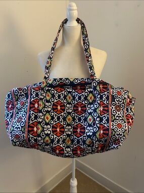 Vera Bradley Quilted Geometric Print Large Tote Bag - Navy, Orange & Green